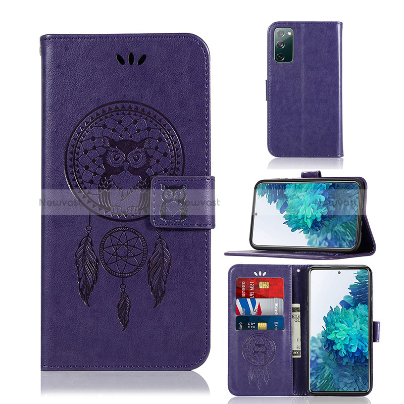 Leather Case Stands Fashionable Pattern Flip Cover Holder JX1 for Samsung Galaxy S20 FE (2022) 5G Purple