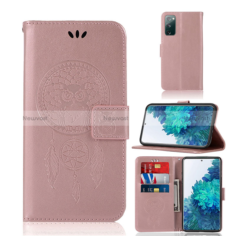 Leather Case Stands Fashionable Pattern Flip Cover Holder JX1 for Samsung Galaxy S20 FE 4G Rose Gold