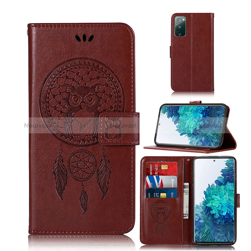 Leather Case Stands Fashionable Pattern Flip Cover Holder JX1 for Samsung Galaxy S20 FE 5G Brown