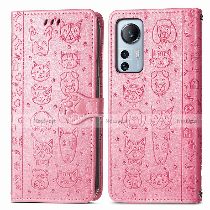 Leather Case Stands Fashionable Pattern Flip Cover Holder L01 for Xiaomi Mi 12 5G Hot Pink