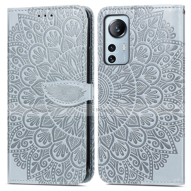 Leather Case Stands Fashionable Pattern Flip Cover Holder L02 for Xiaomi Mi 12 5G Gray