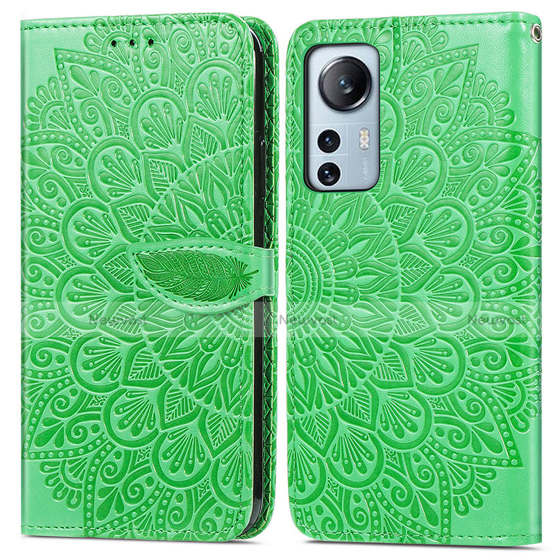 Leather Case Stands Fashionable Pattern Flip Cover Holder L02 for Xiaomi Mi 12 5G Green