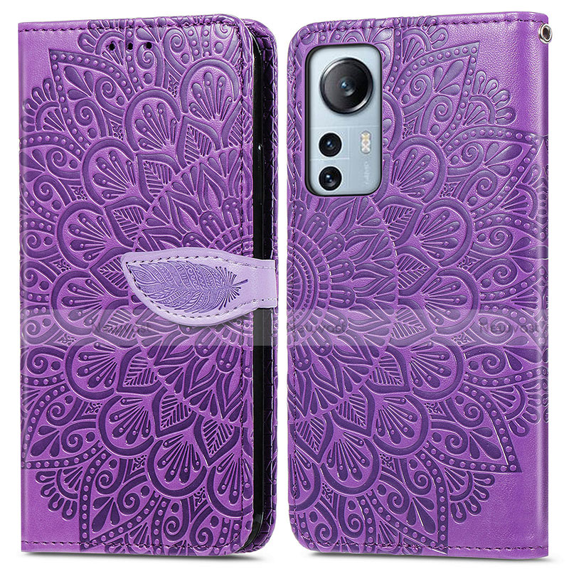 Leather Case Stands Fashionable Pattern Flip Cover Holder L02 for Xiaomi Mi 12 5G Purple