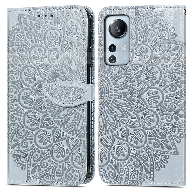 Leather Case Stands Fashionable Pattern Flip Cover Holder L02 for Xiaomi Mi 12 Pro 5G Gray