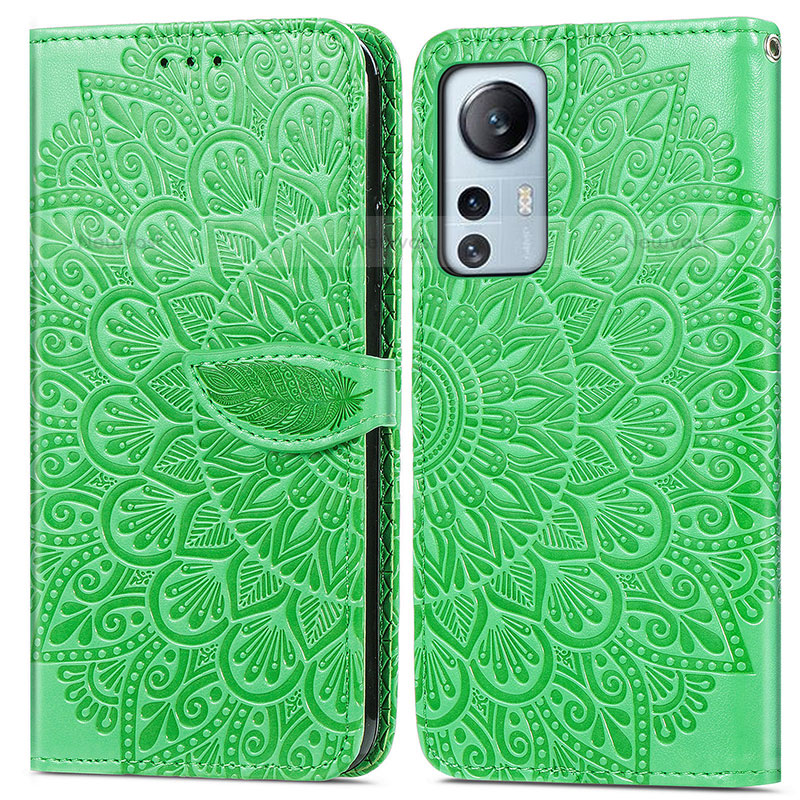 Leather Case Stands Fashionable Pattern Flip Cover Holder L02 for Xiaomi Mi 12 Pro 5G Green