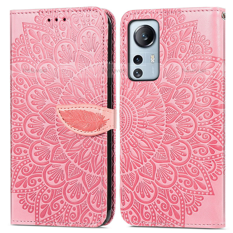 Leather Case Stands Fashionable Pattern Flip Cover Holder L02 for Xiaomi Mi 12 Pro 5G Pink