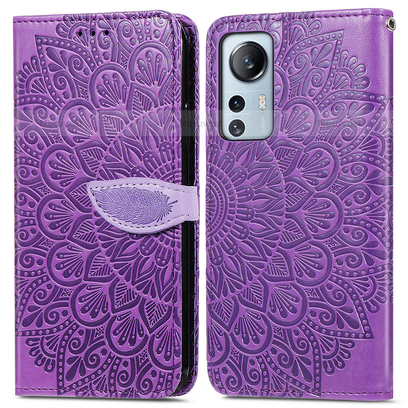 Leather Case Stands Fashionable Pattern Flip Cover Holder L02 for Xiaomi Mi 12S 5G Purple