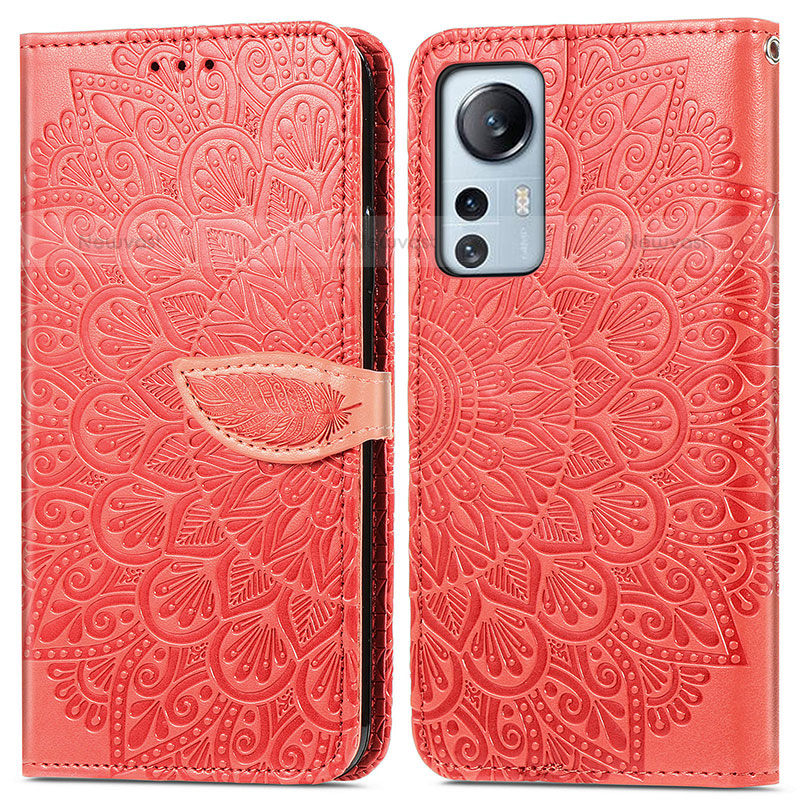 Leather Case Stands Fashionable Pattern Flip Cover Holder L02 for Xiaomi Mi 12S Pro 5G Red