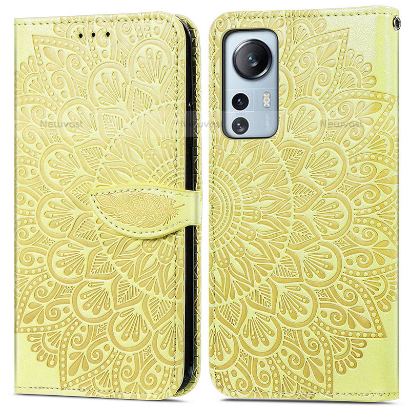 Leather Case Stands Fashionable Pattern Flip Cover Holder L02 for Xiaomi Mi 12S Pro 5G Yellow