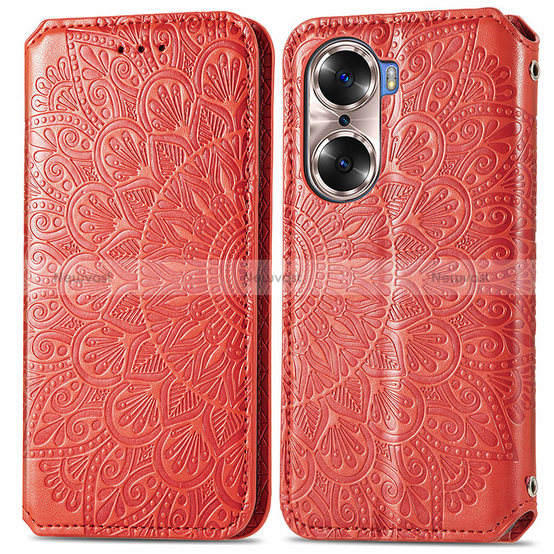 Leather Case Stands Fashionable Pattern Flip Cover Holder S01D for Huawei Honor 60 Pro 5G