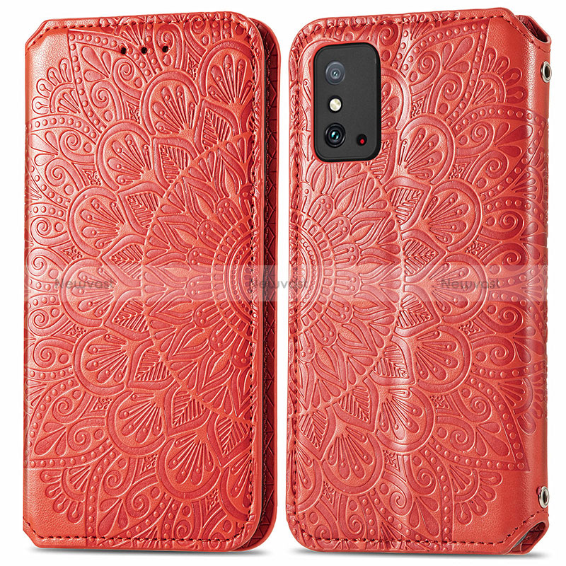Leather Case Stands Fashionable Pattern Flip Cover Holder S01D for Huawei Honor X10 Max 5G Red