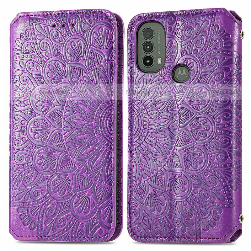 Leather Case Stands Fashionable Pattern Flip Cover Holder S01D for Motorola Moto E30