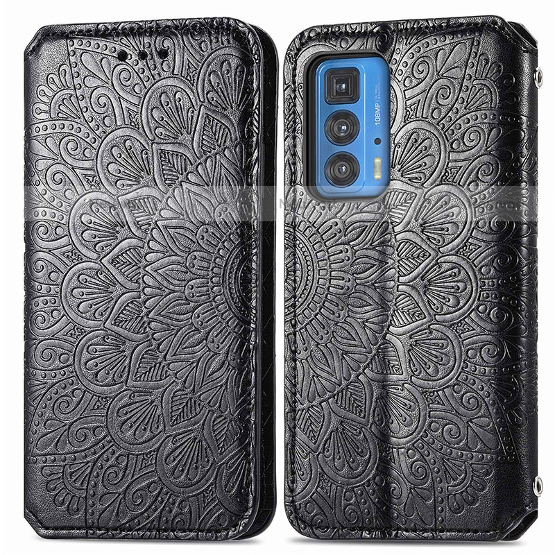 Leather Case Stands Fashionable Pattern Flip Cover Holder S01D for Motorola Moto Edge 20 Pro 5G Black