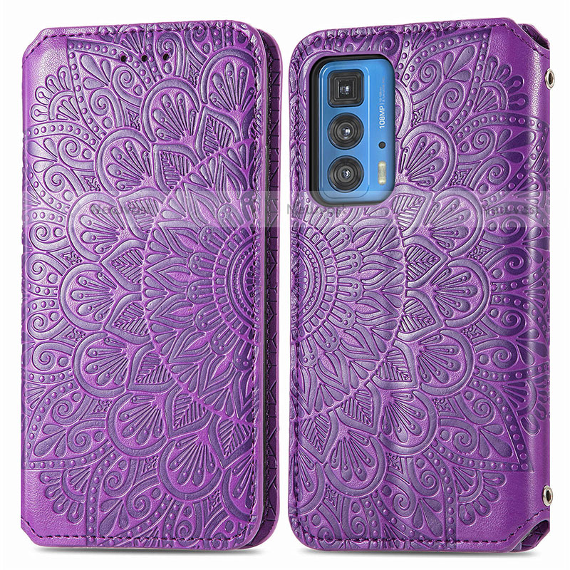 Leather Case Stands Fashionable Pattern Flip Cover Holder S01D for Motorola Moto Edge 20 Pro 5G Purple