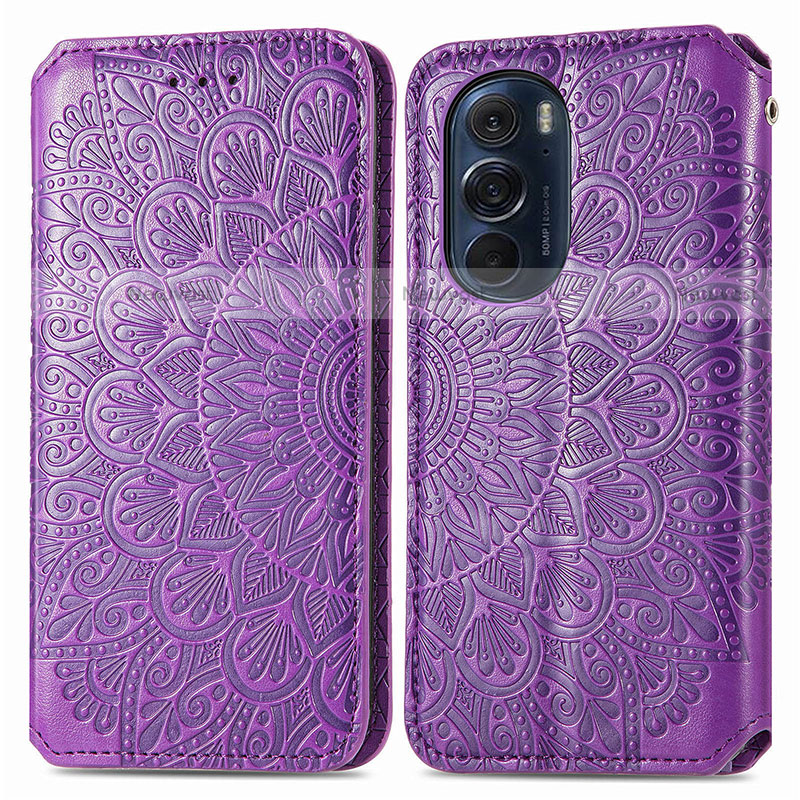 Leather Case Stands Fashionable Pattern Flip Cover Holder S01D for Motorola Moto Edge Plus (2022) 5G Purple
