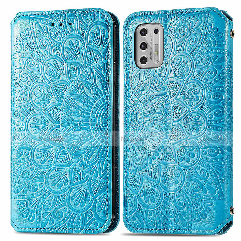 Leather Case Stands Fashionable Pattern Flip Cover Holder S01D for Motorola Moto G Stylus (2021) Blue