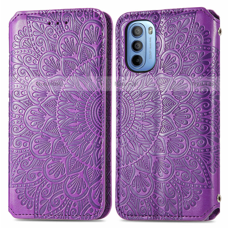Leather Case Stands Fashionable Pattern Flip Cover Holder S01D for Motorola Moto G31 Purple