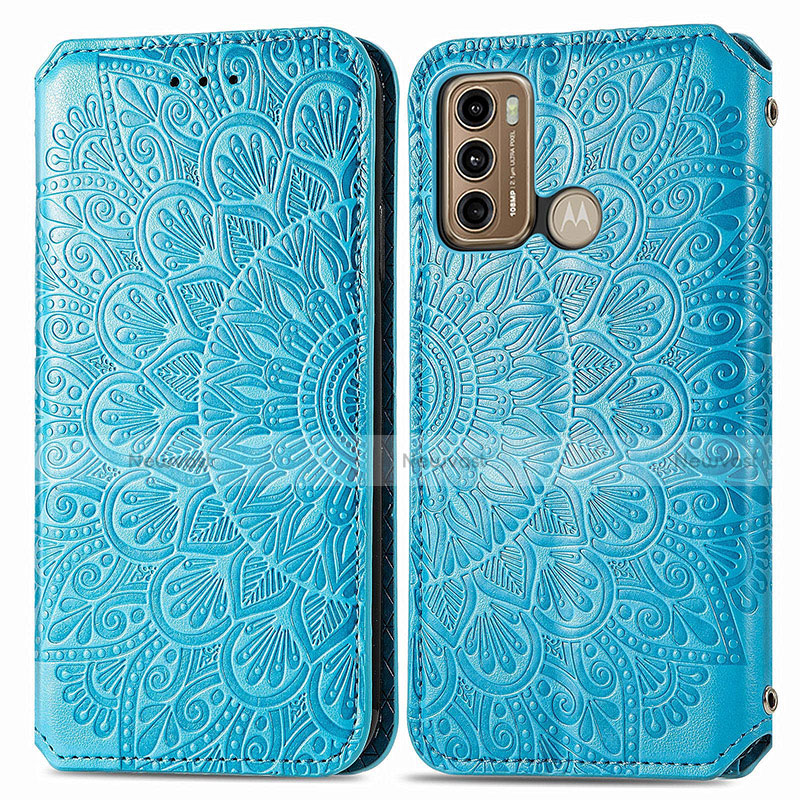 Leather Case Stands Fashionable Pattern Flip Cover Holder S01D for Motorola Moto G40 Fusion Blue