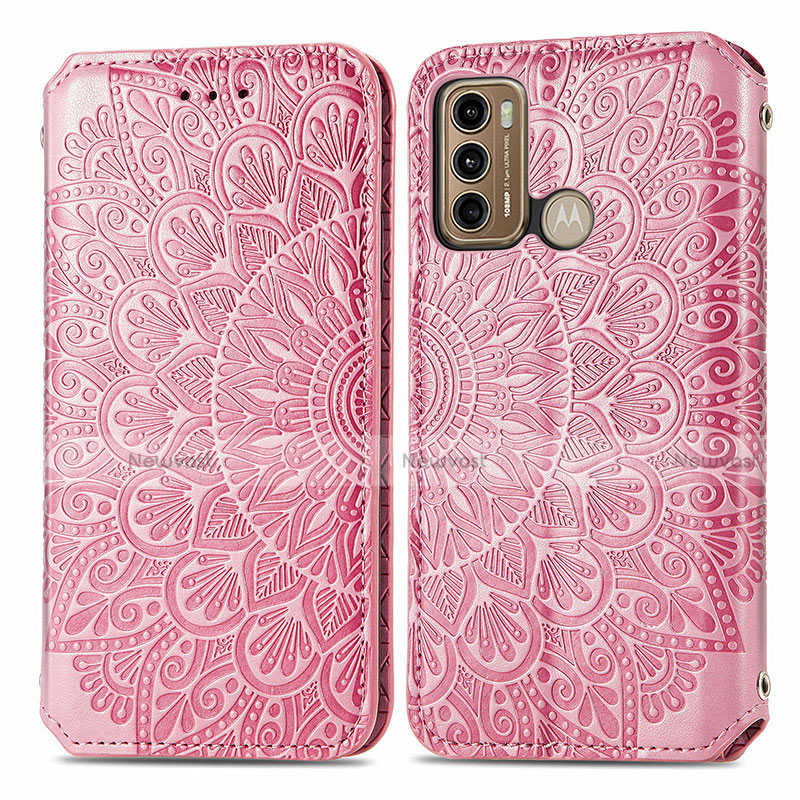 Leather Case Stands Fashionable Pattern Flip Cover Holder S01D for Motorola Moto G40 Fusion Rose Gold