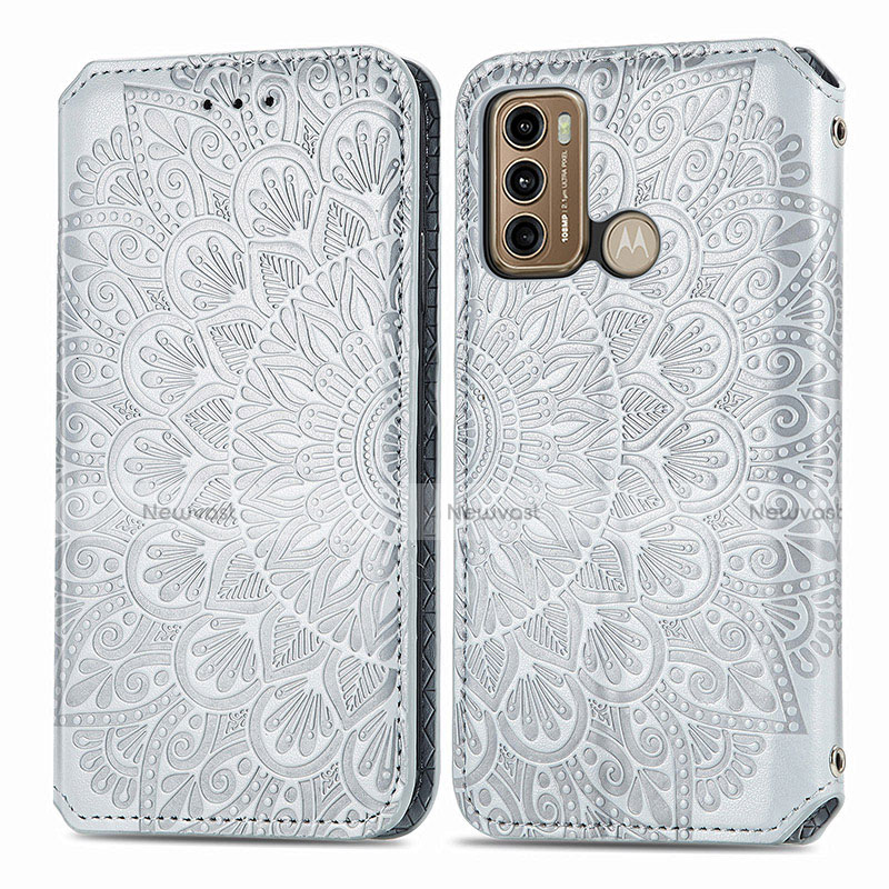 Leather Case Stands Fashionable Pattern Flip Cover Holder S01D for Motorola Moto G40 Fusion Silver