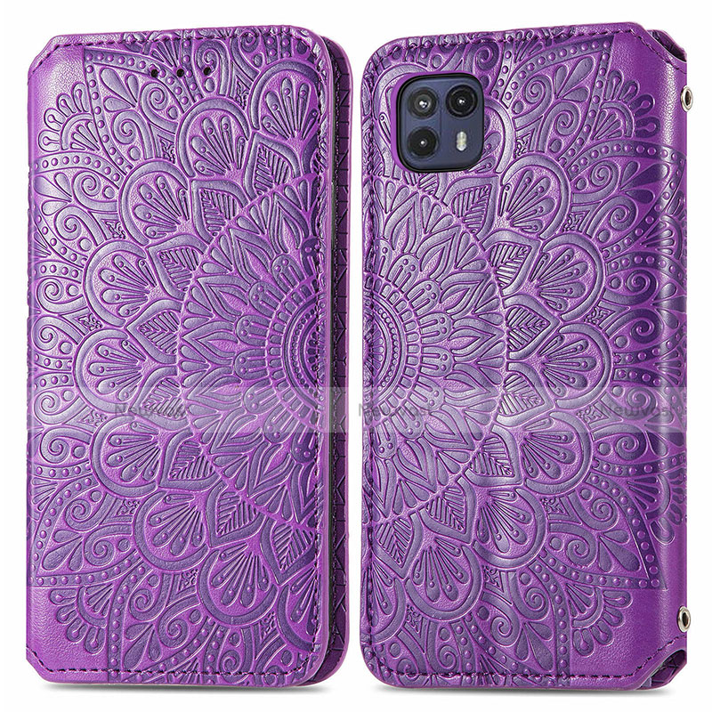 Leather Case Stands Fashionable Pattern Flip Cover Holder S01D for Motorola Moto G50 5G Purple