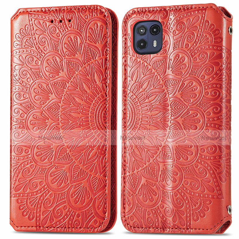 Leather Case Stands Fashionable Pattern Flip Cover Holder S01D for Motorola Moto G50 5G Red