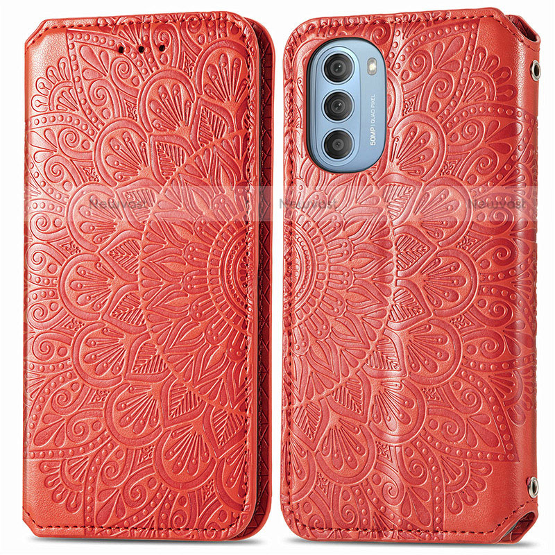 Leather Case Stands Fashionable Pattern Flip Cover Holder S01D for Motorola Moto G51 5G