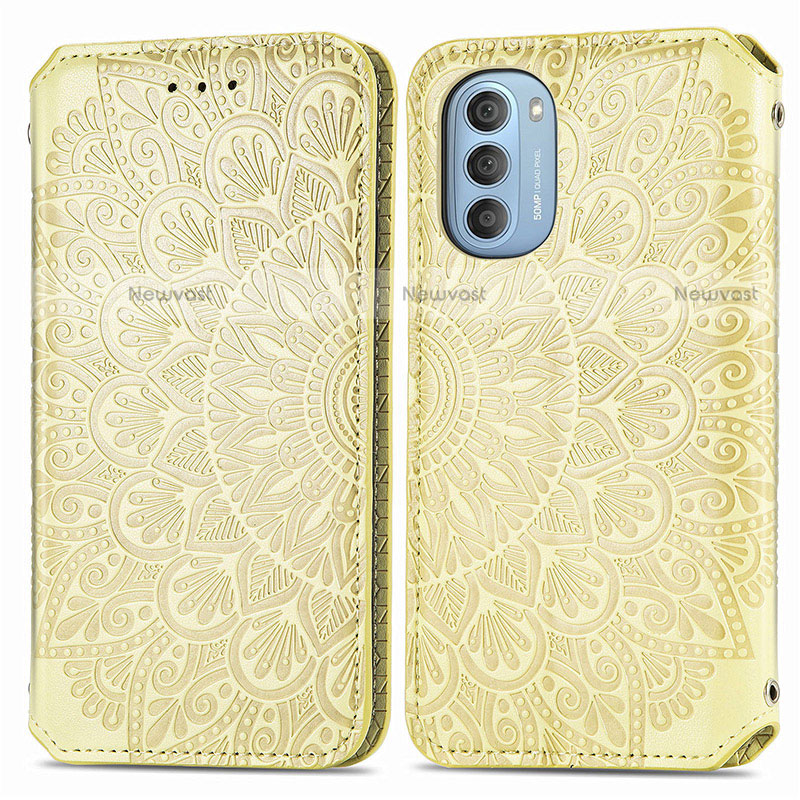 Leather Case Stands Fashionable Pattern Flip Cover Holder S01D for Motorola Moto G51 5G