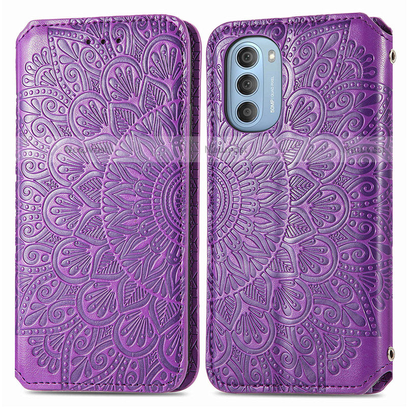 Leather Case Stands Fashionable Pattern Flip Cover Holder S01D for Motorola Moto G51 5G Purple