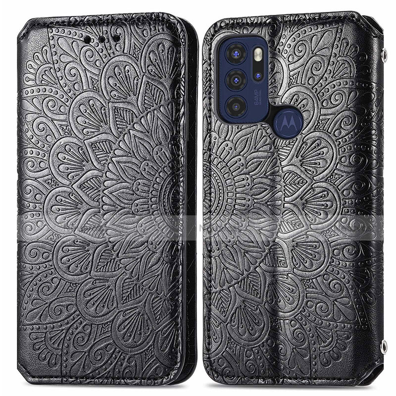 Leather Case Stands Fashionable Pattern Flip Cover Holder S01D for Motorola Moto G60s