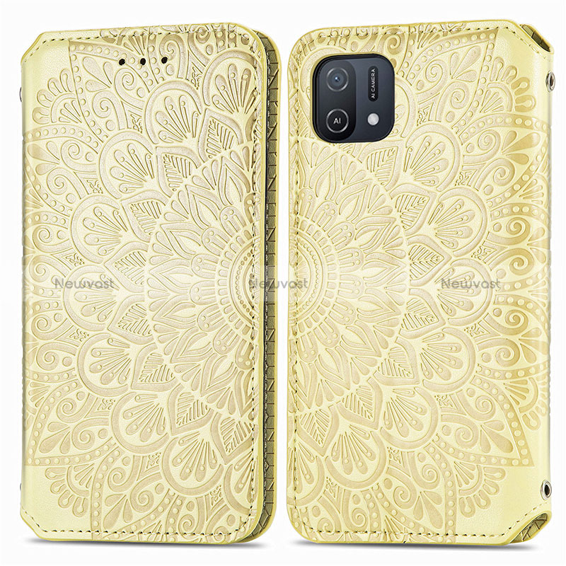 Leather Case Stands Fashionable Pattern Flip Cover Holder S01D for Oppo A16K Gold