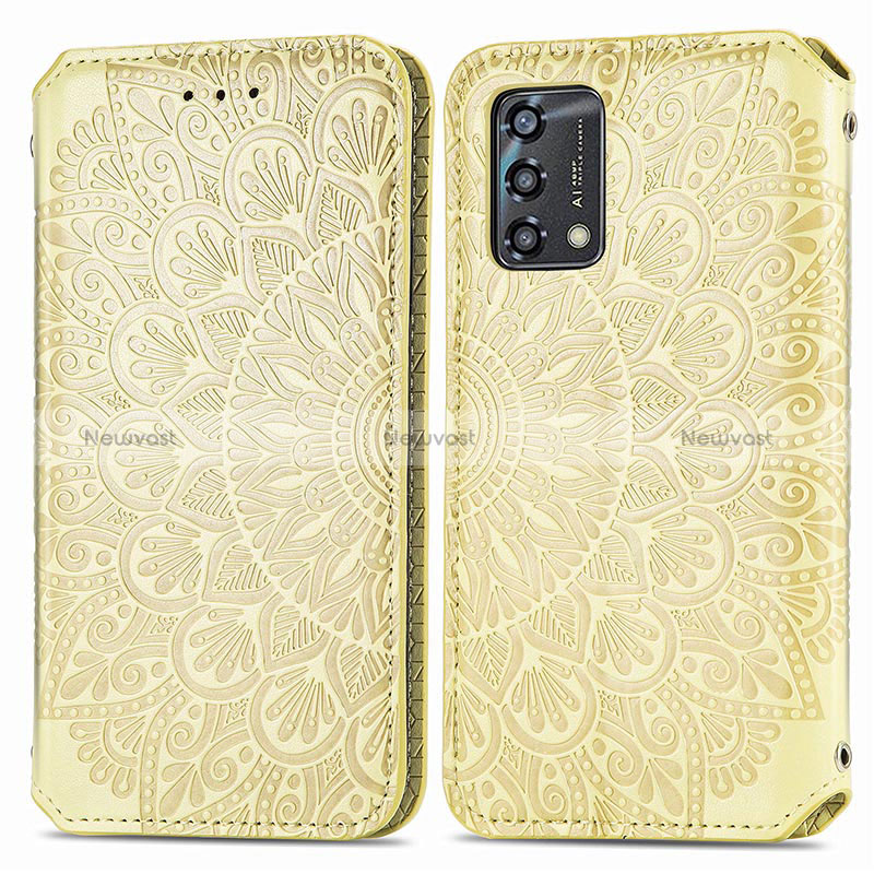 Leather Case Stands Fashionable Pattern Flip Cover Holder S01D for Oppo F19s Gold