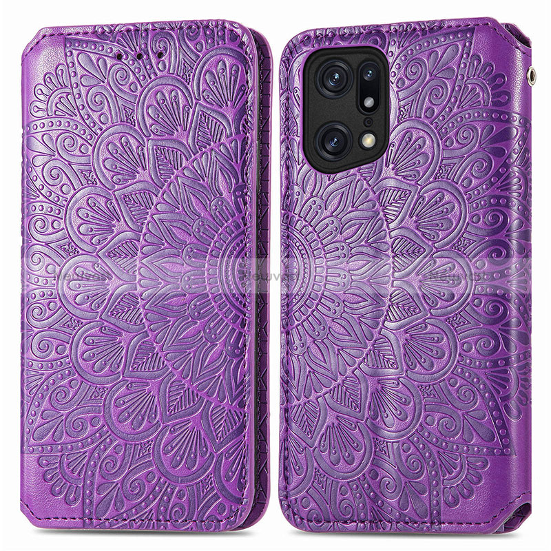 Leather Case Stands Fashionable Pattern Flip Cover Holder S01D for Oppo Find X5 5G