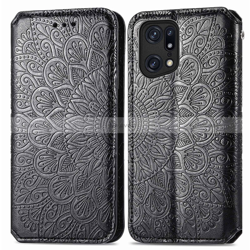 Leather Case Stands Fashionable Pattern Flip Cover Holder S01D for Oppo Find X5 5G Black