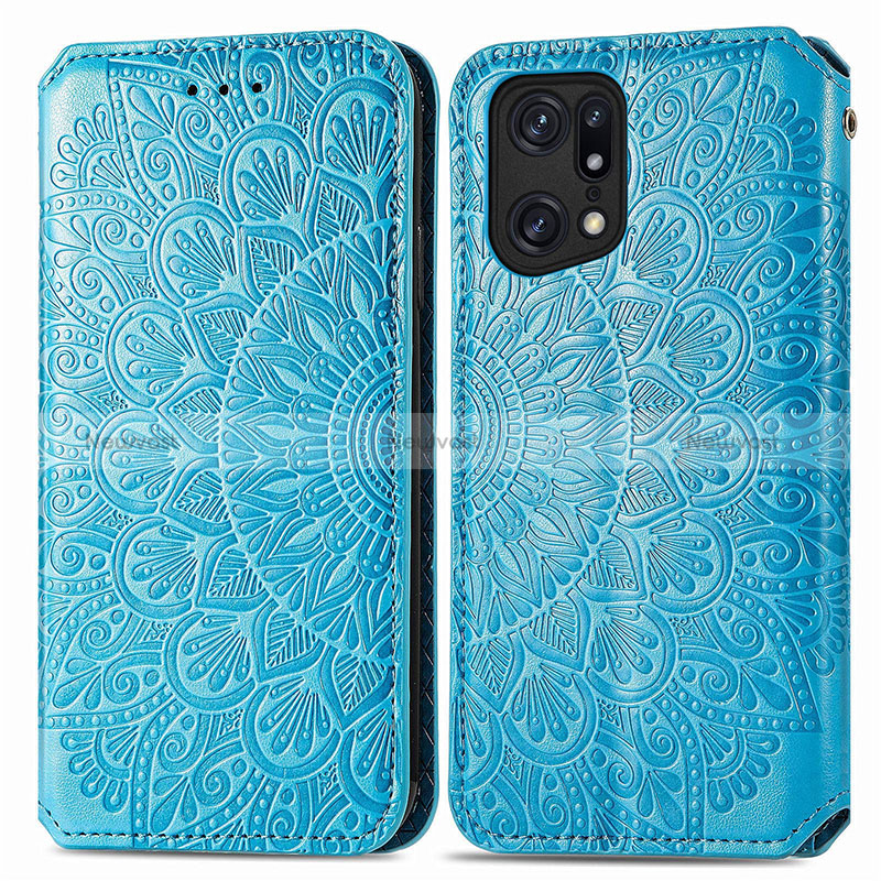 Leather Case Stands Fashionable Pattern Flip Cover Holder S01D for Oppo Find X5 5G Blue