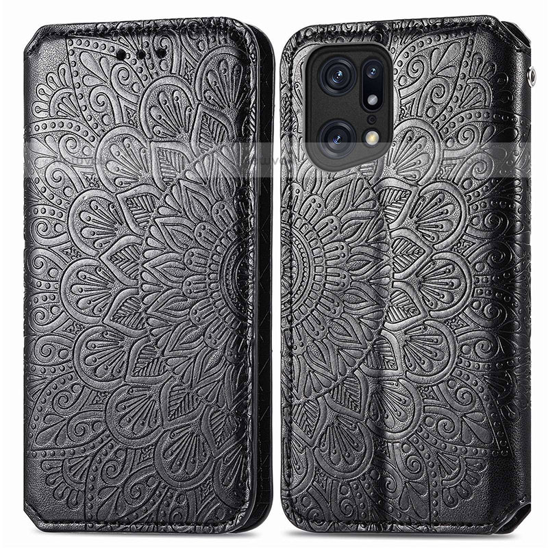 Leather Case Stands Fashionable Pattern Flip Cover Holder S01D for Oppo Find X5 Pro 5G Black