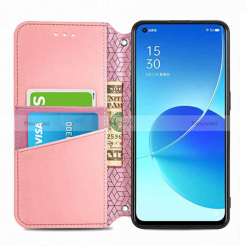 Leather Case Stands Fashionable Pattern Flip Cover Holder S01D for Oppo Reno6 5G
