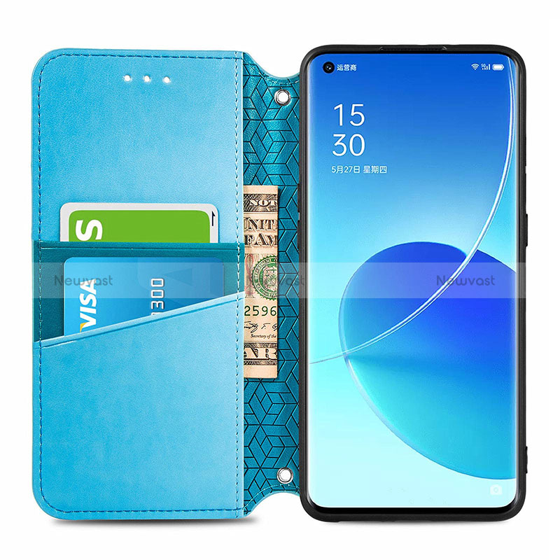 Leather Case Stands Fashionable Pattern Flip Cover Holder S01D for Oppo Reno6 Pro 5G
