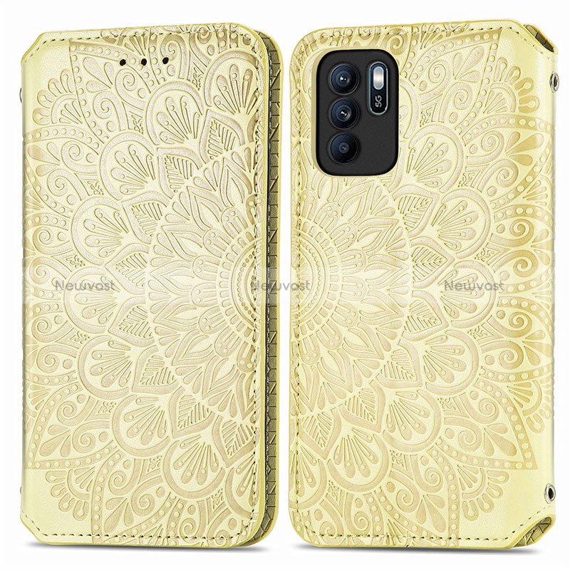 Leather Case Stands Fashionable Pattern Flip Cover Holder S01D for Oppo Reno6 Z 5G