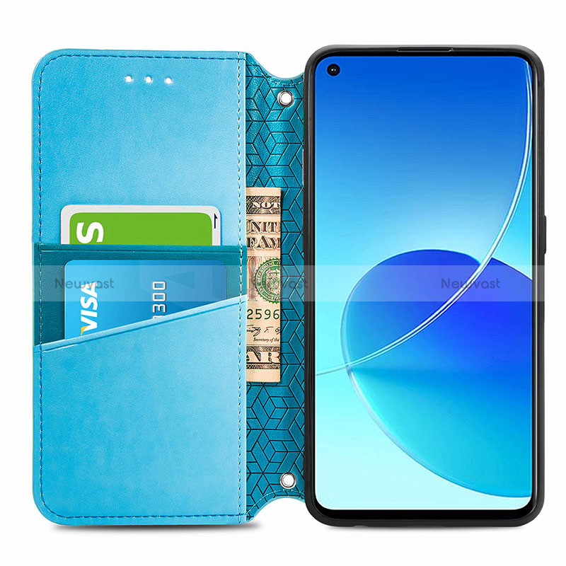 Leather Case Stands Fashionable Pattern Flip Cover Holder S01D for Oppo Reno6 Z 5G