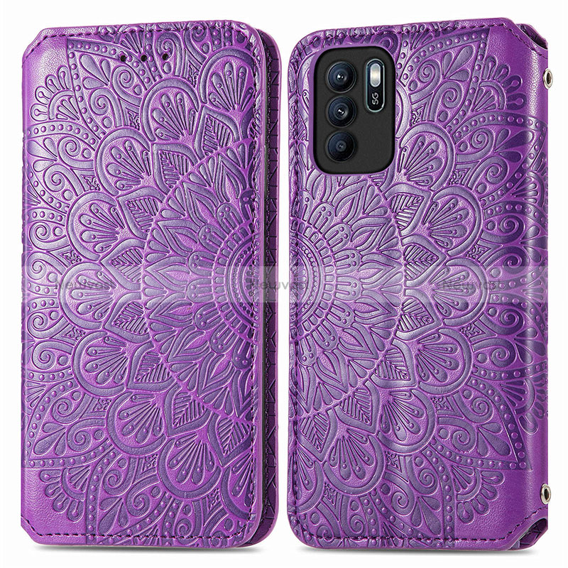 Leather Case Stands Fashionable Pattern Flip Cover Holder S01D for Oppo Reno6 Z 5G Purple