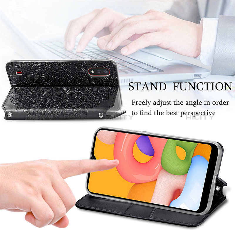 Leather Case Stands Fashionable Pattern Flip Cover Holder S01D for Samsung Galaxy A01 SM-A015