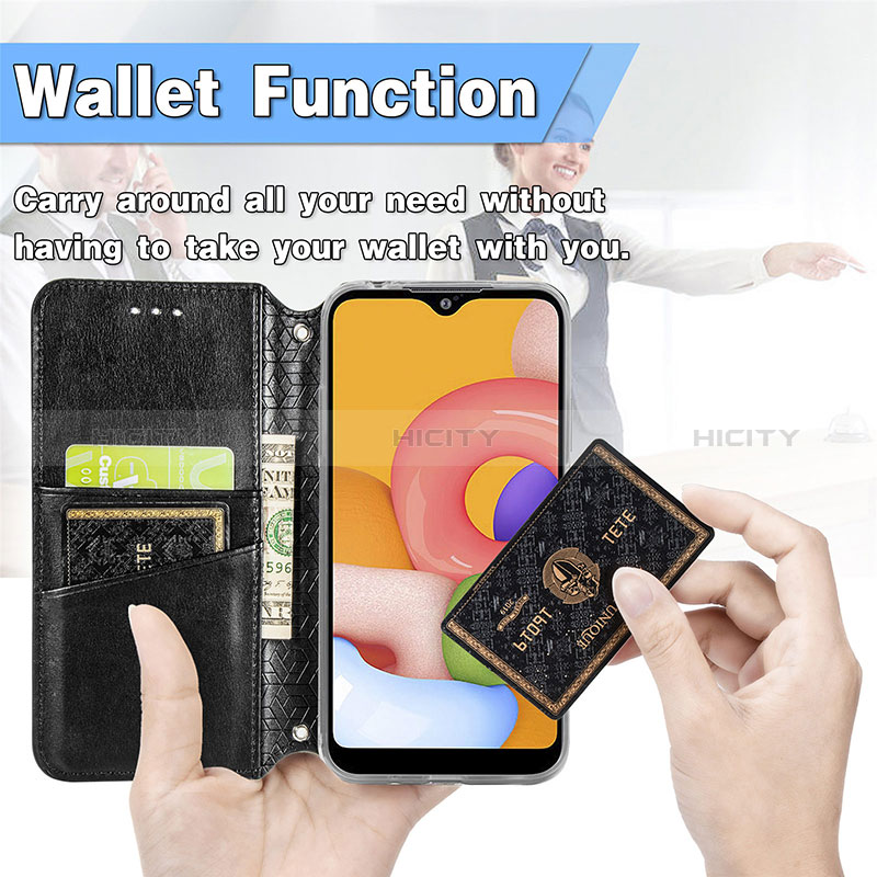 Leather Case Stands Fashionable Pattern Flip Cover Holder S01D for Samsung Galaxy A01 SM-A015