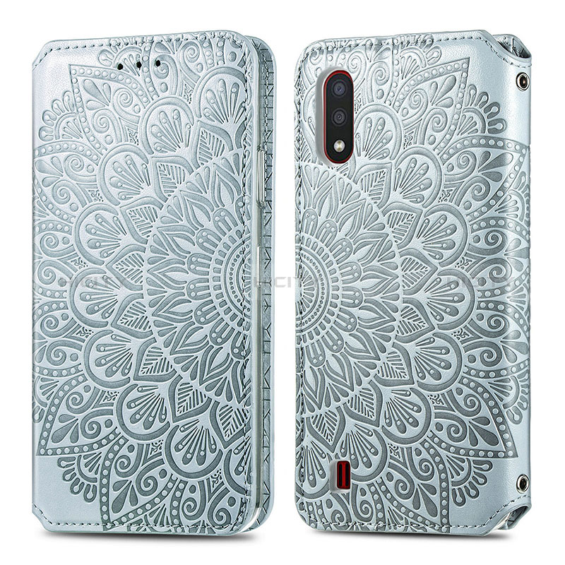 Leather Case Stands Fashionable Pattern Flip Cover Holder S01D for Samsung Galaxy A01 SM-A015