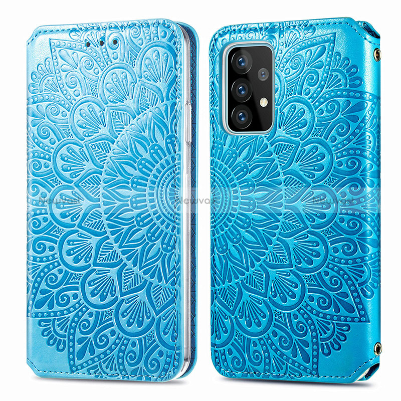 Leather Case Stands Fashionable Pattern Flip Cover Holder S01D for Samsung Galaxy A52 5G