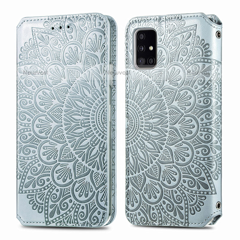 Leather Case Stands Fashionable Pattern Flip Cover Holder S01D for Samsung Galaxy A71 4G A715 Silver