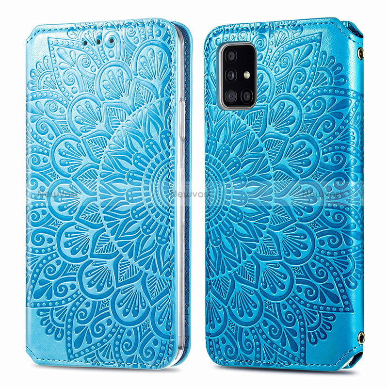 Leather Case Stands Fashionable Pattern Flip Cover Holder S01D for Samsung Galaxy A71 5G Blue