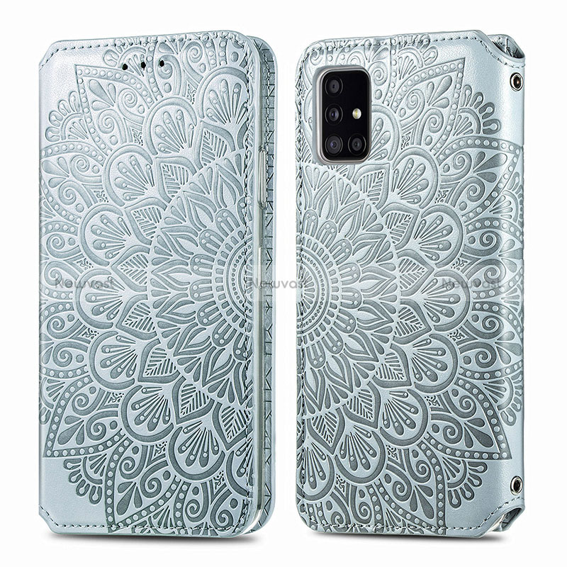 Leather Case Stands Fashionable Pattern Flip Cover Holder S01D for Samsung Galaxy A71 5G Silver