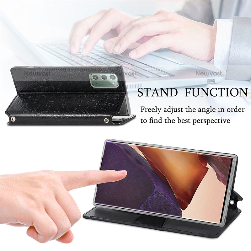 Leather Case Stands Fashionable Pattern Flip Cover Holder S01D for Samsung Galaxy Note 20 5G