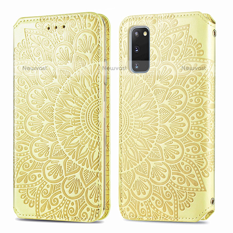 Leather Case Stands Fashionable Pattern Flip Cover Holder S01D for Samsung Galaxy S20 5G Gold